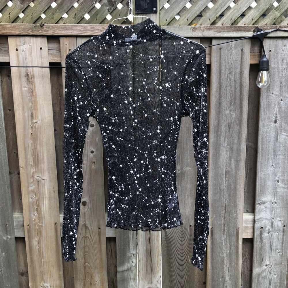 glittery constellation sheer mesh top